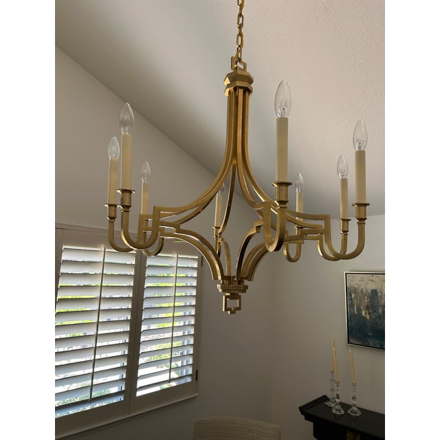 Classic Mykonos 8-Light Antique-Burnished Brass Chandelier in perfect condition.