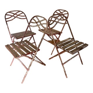 Antique French Folding Garden Chairs Set of 4 For Sale