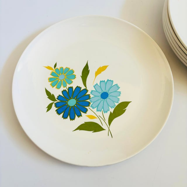 Mid Century American Ironstone Blue Flower Dinner Plates - Set of 6 For Sale - Image 4 of 14