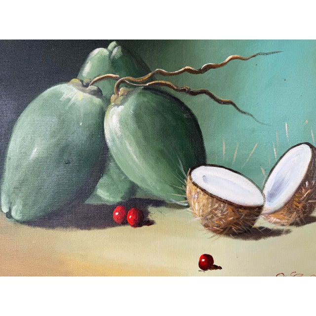 1980’s Vintage G. H. Grande Coconut - Still Life Oil Painting on Canvas, Framed For Sale - Image 4 of 12