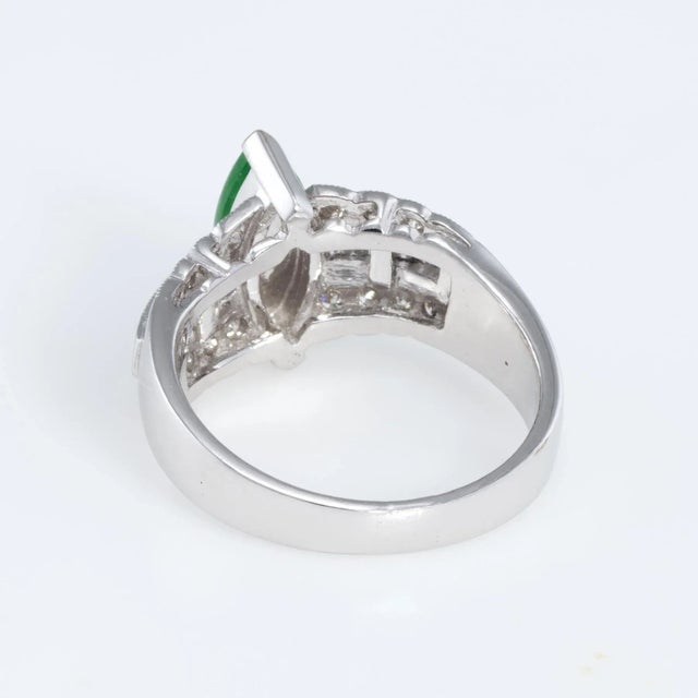 Mid 20th Century Mid 20th Century Jadeite Jade Diamond Cocktail Ring 18k White Gold Fine Vintage size 6.25 For Sale - Image 5 of 6