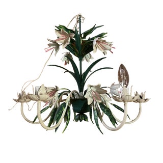 Vintage Pink and Green Tole Chandelier For Sale