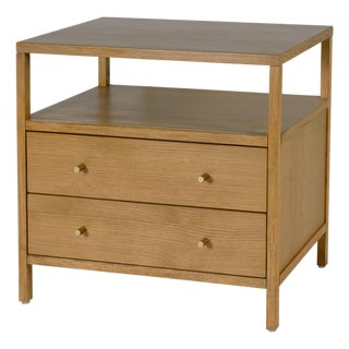 Mendel 28 in. W Rectangular Wood 2 Drawer Wide Nightstand with Open Shelf, Light Oak For Sale