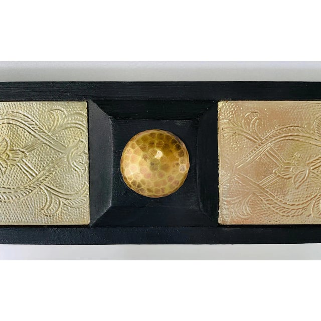 Brass Hollywood Regency Style Black & Brass Filigree Design Mirror, a Pair For Sale - Image 8 of 13