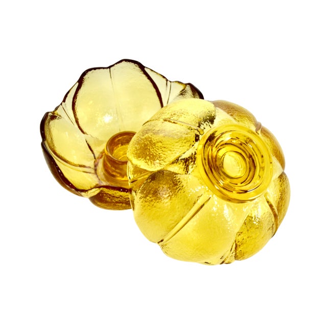 Mid-Century Modern Amber Flower Candle Holders – a Pair For Sale - Image 3 of 3