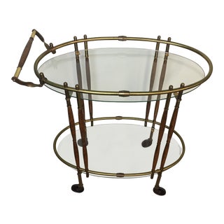 Vintage Mid Century Modern Two Tiered Oval Brass Bar Cart For Sale