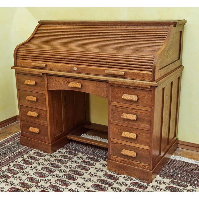 Antique American Desk with Roller Blind For Sale - Image 11 of 16