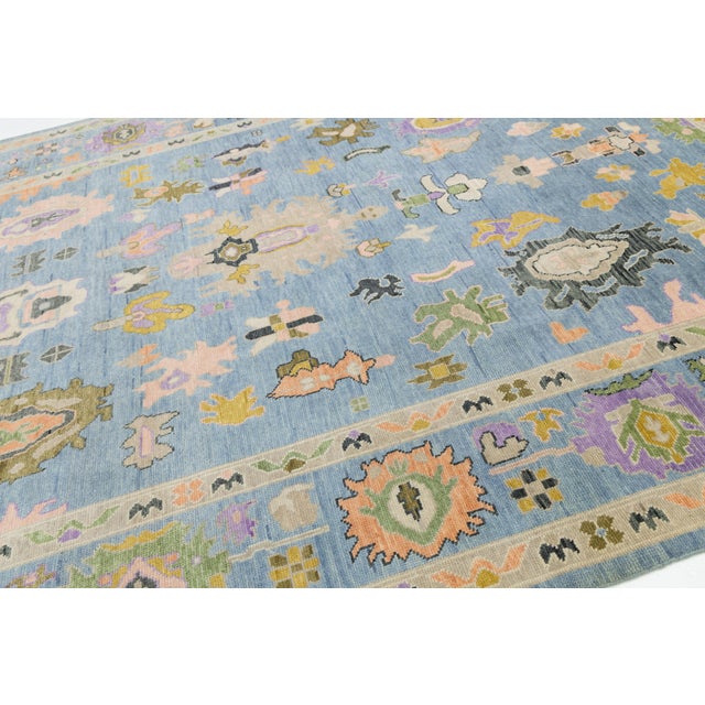 Contemporary Modern Oushak Style Hand-Knotted Wool Area Rug in Sky Blue & Pastel For Sale - Image 4 of 12