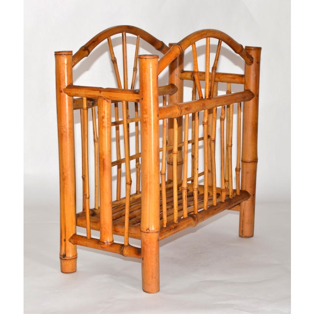 1950s Chinoiserie Bamboo Hand-Crafted Magazine Rack Newspaper Stand For Sale - Image 9 of 17
