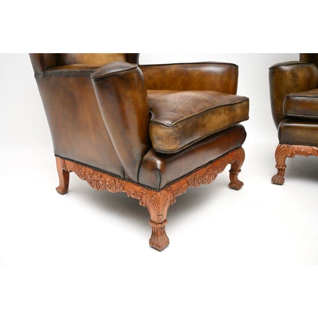 Vintage Leather Wing Back Chairs, 1920s, Set of 2 For Sale - Image 10 of 11