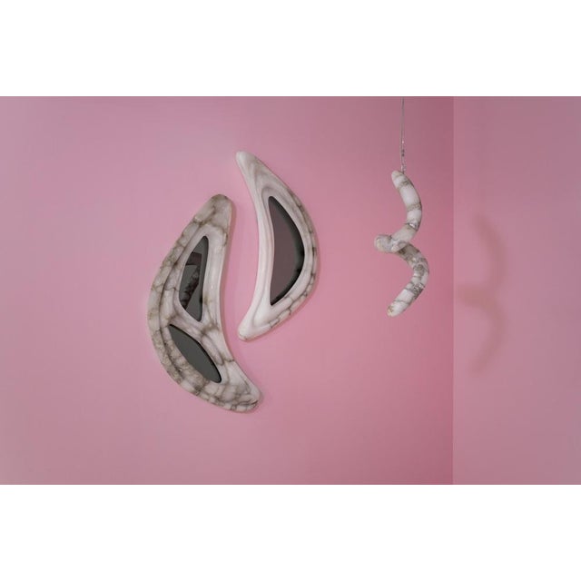 Aqua Fossil II Mirrors in Alabaster and Mirror Glass by Amarist Studio, Set of 2 For Sale - Image 13 of 16