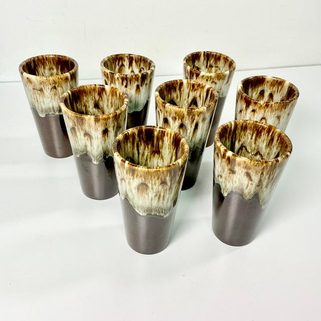 Pottery Craft USA 1980s Brutalist Boho Chic Arts & Crafts Lava Dripped Ironstone Glasses - Set of 8 For Sale - Image 4 of 13