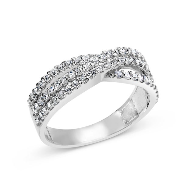 Contemporary 10K White Gold 3/4 Cttw Princess Natural Diamond Split Shank and Weave Band Ring (H-I Color, SI1-SI2 Clarity) - Ring Size 6 For Sale - Image 3 of 7