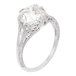 1920s Art Deco Gia 3.02 Carat Old Mine Cut Diamond Filigree Engagement Ring, Size 7