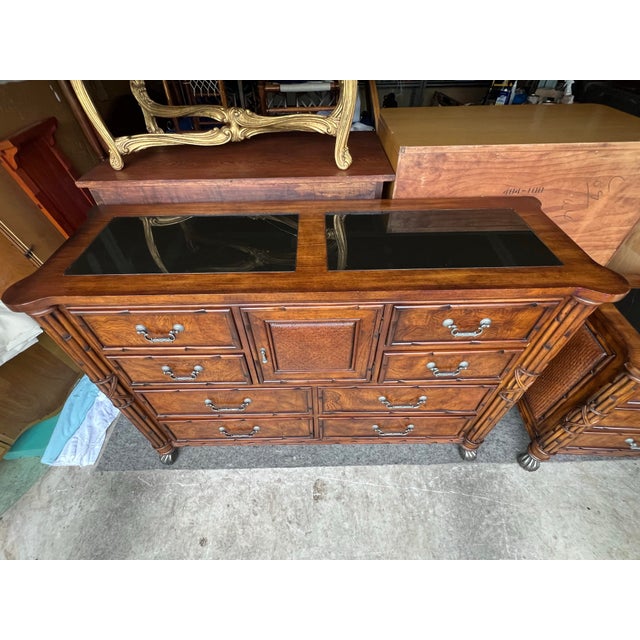American American Signature West Indies Faux Bamboo and Woven Rattan Dresser For Sale - Image 3 of 12
