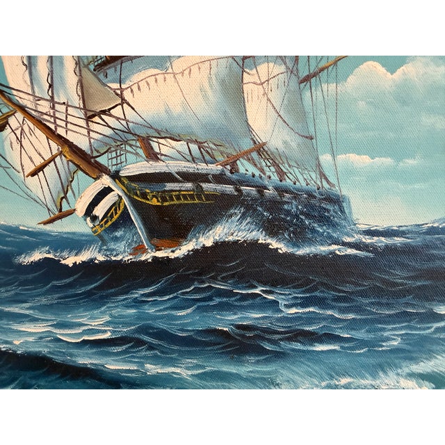 t.j. Lee Marine Seascape Oil Painting Tall Ships Ocean Waves Nautical Framed For Sale - Image 4 of 13