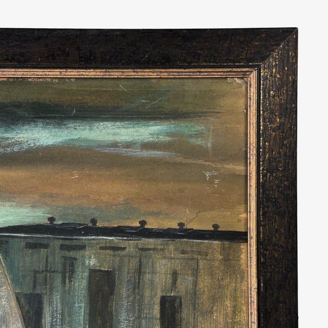 Vintage Wpa Style Nocturne Industrial Landscape With Sleeping Figure, Signed (Oil on Board) For Sale - Image 4 of 7