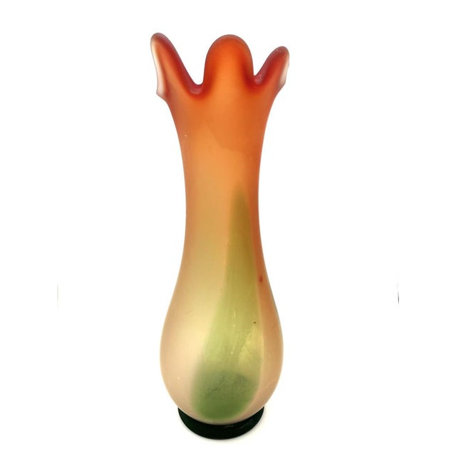 Green Large Vintage Orange-Green Murano Glass Vase, 1970s For Sale - Image 8 of 13