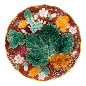 Wedgwood Majolica 'Vine & Strawberry' Plate on a Brown Ground, English, Ca. 1896