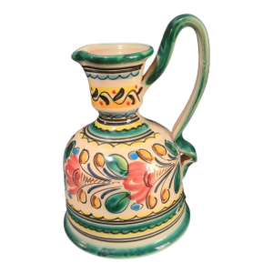 Vintage Hand Painted Terra Cotta Spanish Toledo Majolica Carafe Pitcher