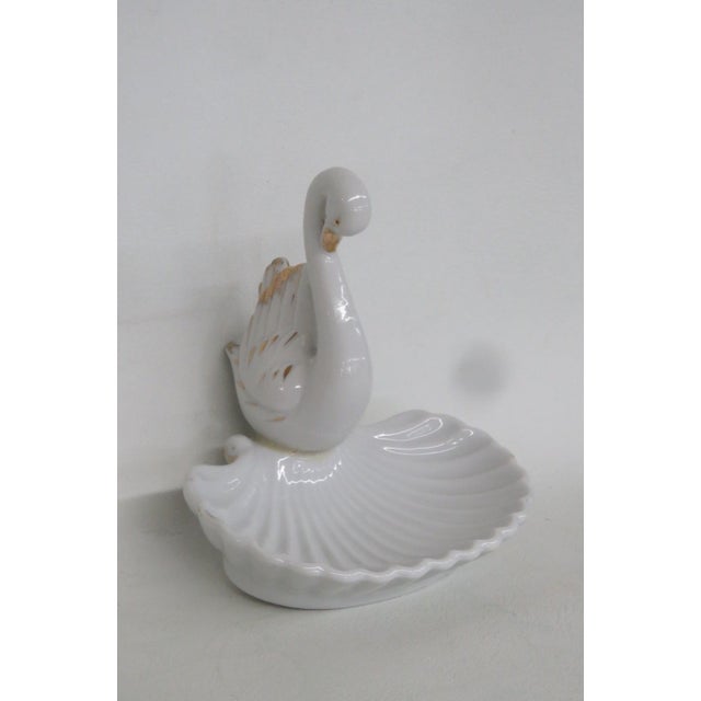 White Porcelain Swan Figurine With Gold Trim Shell Trinket Dish Made in Japan 4857b For Sale - Image 8 of 14