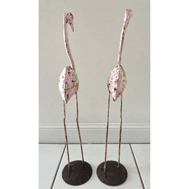 Mid 20th Century French Zinc Painted Pair of Flamingo Ornaments For Sale - Image 5 of 7