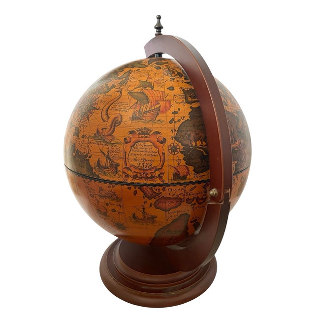 Late 20th Century Vintage Italian Old World Globe Bar ~22" Tall Zodiac Signs MCM For Sale - Image 5 of 11