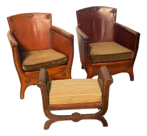 Lounge Chairs and Ottoman attributed to Otto Schultz for Boet AB, Sweden, 1930s, Set of 3
