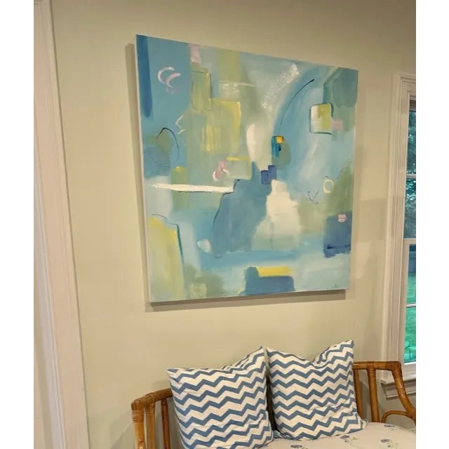 Joyful Journey is a large abstract to brighten your room. Colorful blues and yellows with hints of pink make this a...