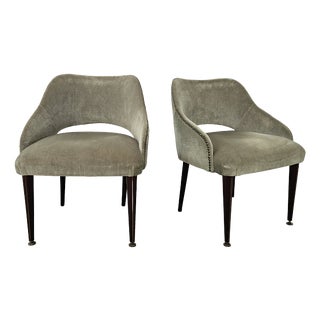 Fabric Armchairs with Wooden Legs and Adjustable Brass Feet, 1960, Set of 2 For Sale
