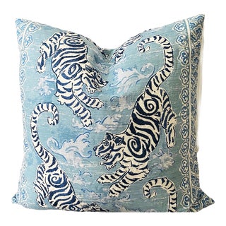 Blue Bengal Tiger Embroidered Pillow For Sale