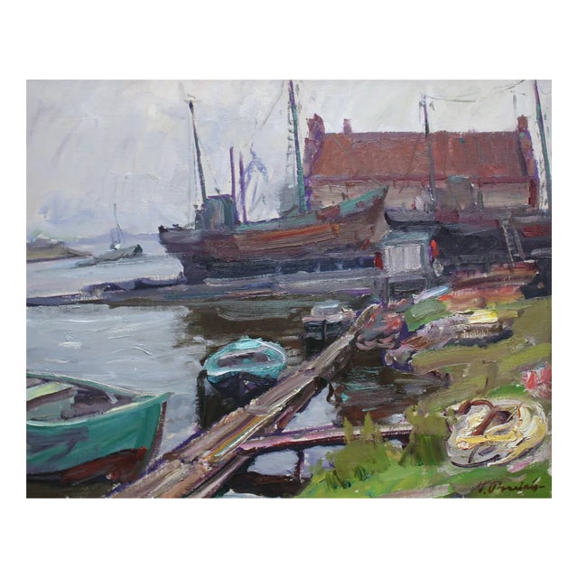 Nikolajs Breikss, Ship Repair, Oil on Cardboard, 1960s For Sale