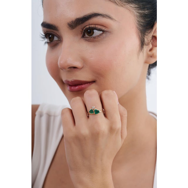 Not Yet Made - Made To Order 1.34ct Natural Heart Emerald & Diamond Proposal Ring in 14k Yellow Gold Size 4 For Sale - Image 5 of 18