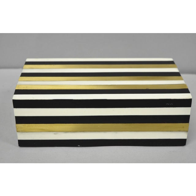 Modern Black White & Gold Bone & Brass Inlay Jewelry Trinket Box by Current Home For Sale - Image 10 of 17