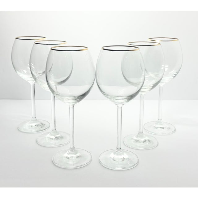 Contemporary 1990s Vintage Gold Rim Wine Glasses Contemporary Minimalist - Set of 6 For Sale - Image 3 of 7
