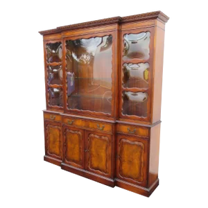 Grosfeld House Mahogany 2 Part Large Breakfront China Display Cabinet With Desk