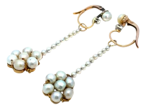 Mid 20th Century 14k Yellow Gold Convertible Day/Night Pearl & Diamond Dangle Earrings, A Pair