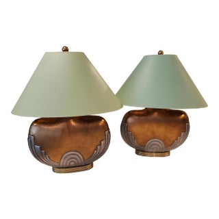 Art Deco Table Lamps With Shades - a Pair For Sale
