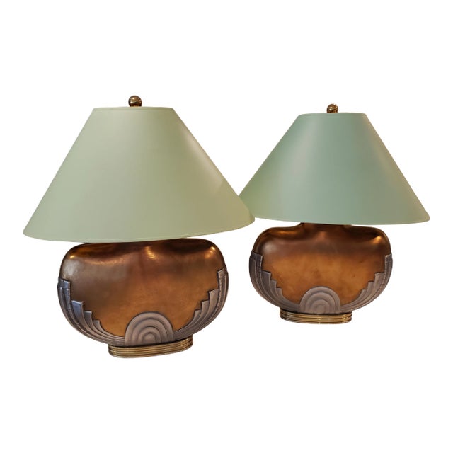Art Deco Table Lamps With Shades - a Pair For Sale