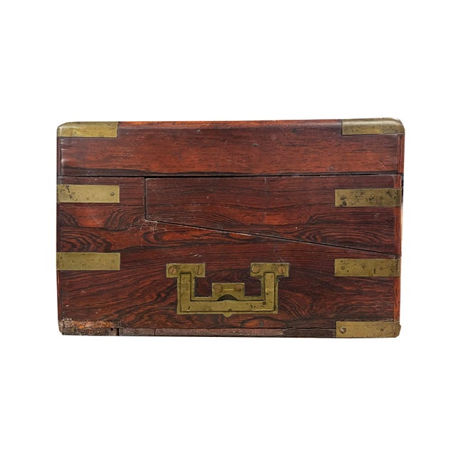 Wood Early to Mid-1800s English Rosewood “Slope Box” Aka Campaign Desk For Sale - Image 7 of 17