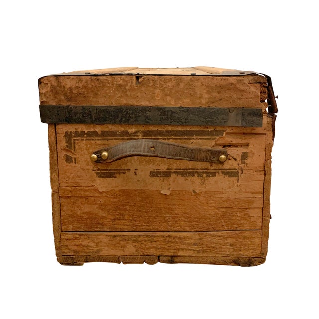 Small Vintage Painted Wooden Trunk With Geometric Motif Rustic Americana Chest For Sale - Image 4 of 8