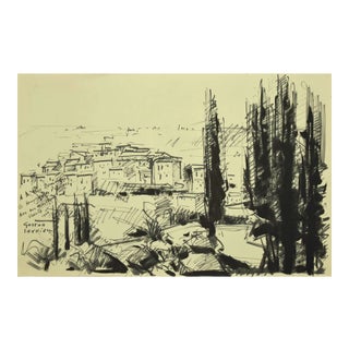 Landscape - Black Marking Pen Drawing by G. Laurieu - 1954 1954 For Sale