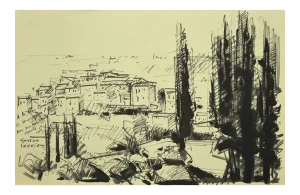 Landscape - Black Marking Pen Drawing by G. Laurieu - 1954 1954