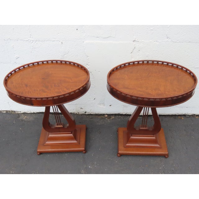 Traditional Mahogany Harp Side End Tables a Pair 6665 For Sale - Image 3 of 16