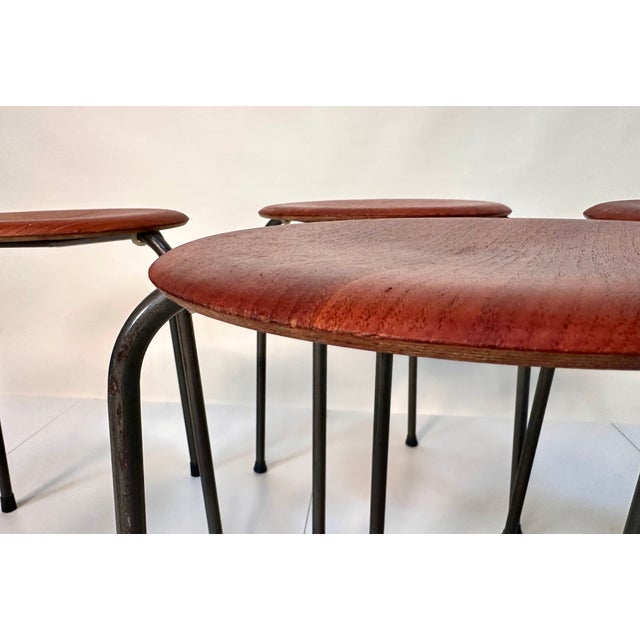 Danish Atelier Stacking Stools in Teak Plywood and Tubular Steel, 1960s, Set of 6 For Sale - Image 9 of 18