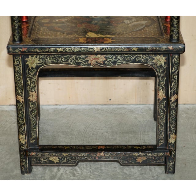 1900 - 1909 Set of Chinese Ming Style Lacquered & Painted Armchairs, 1900s For Sale - Image 5 of 18