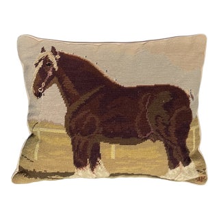 Vintage Needlepoint Clydesdale Horse Pillow For Sale