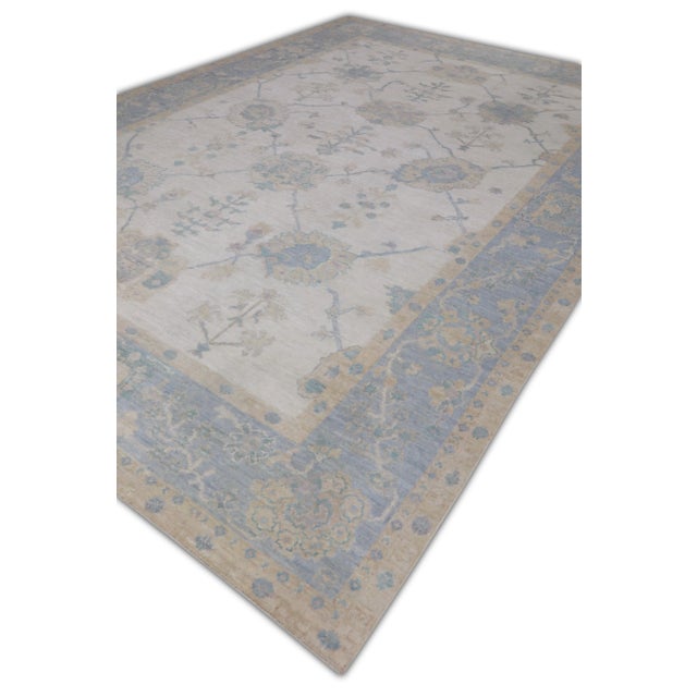 Early 21st Century Blue & White Handwoven Turkish Oushak Rug 9'6" X 13'7" For Sale - Image 5 of 7