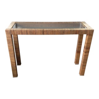 Vintage Rattan Parsons Console Table For Sale
