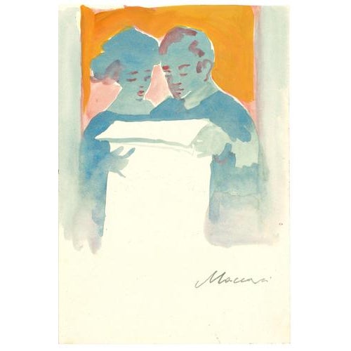Couple Reading is an artwork realized by Mino Maccari in the 1970s. Colored mixed media drawing on cardboard (ink and...